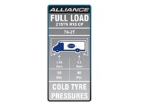 AL1 76-2T Tyre Pressure Label