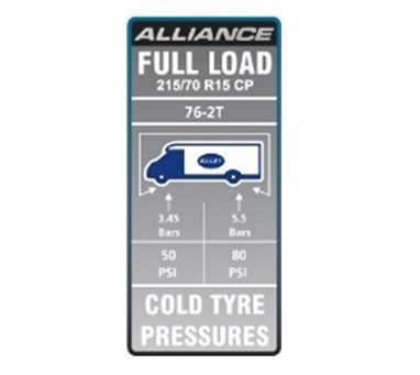 AL1 76-2T Tyre Pressure Label