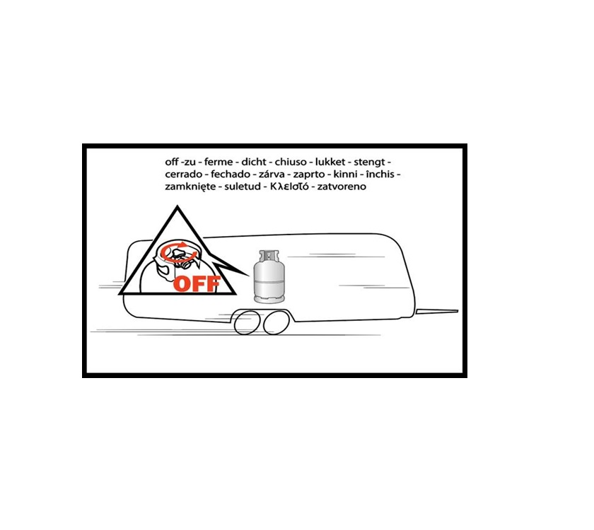 CARAVAN CLOSE LPG SYSTEM IN TRANSIT LABEL 130x90mm