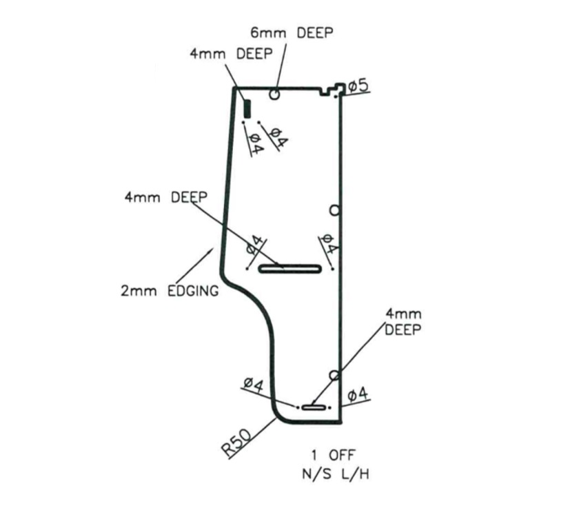 PT2 550-4 N/S L/H Rear Top Locker End Panel