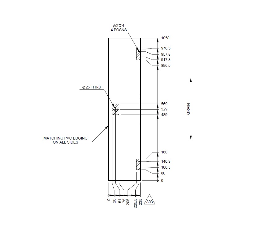 UN4 Car/Vig L/H Rear Upper Robe Door 235x1058 mm