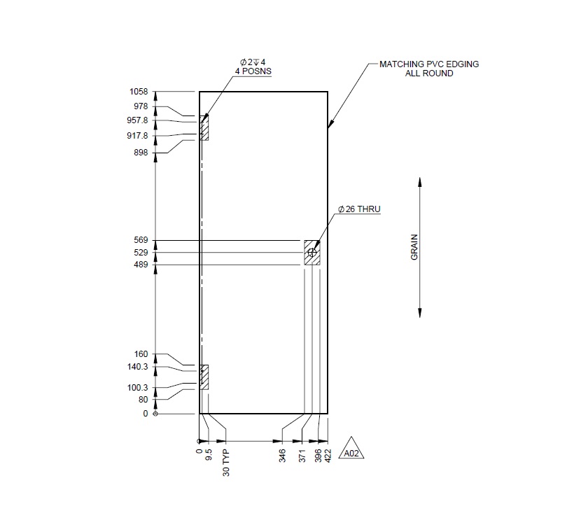 UN4 Car/Vig R/H Front Upper Robe Door 422x1058 mm
