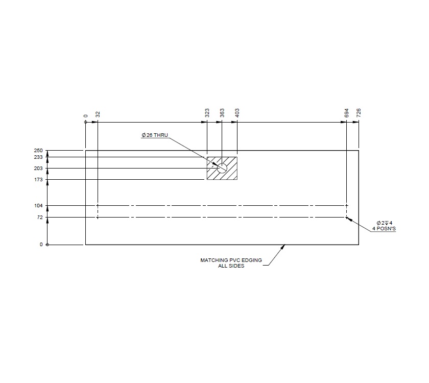UN4 Kitchen Large Drawer Face 726x250mm