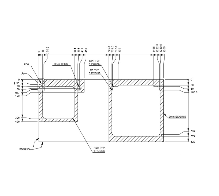 AH2 Kitchen Worktop w/ LHS Sink (25mm) (RevA01)