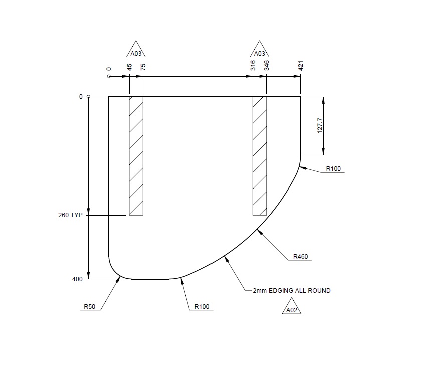 AH2 68-2 79-4 79-6 Kitchen Worktop Ext. Flap (A03)
