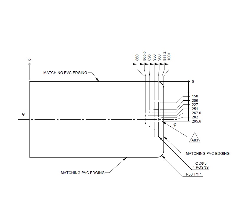 AE2 70-6 Dinette Table Top 1001x568x22mm (Rev A03)
