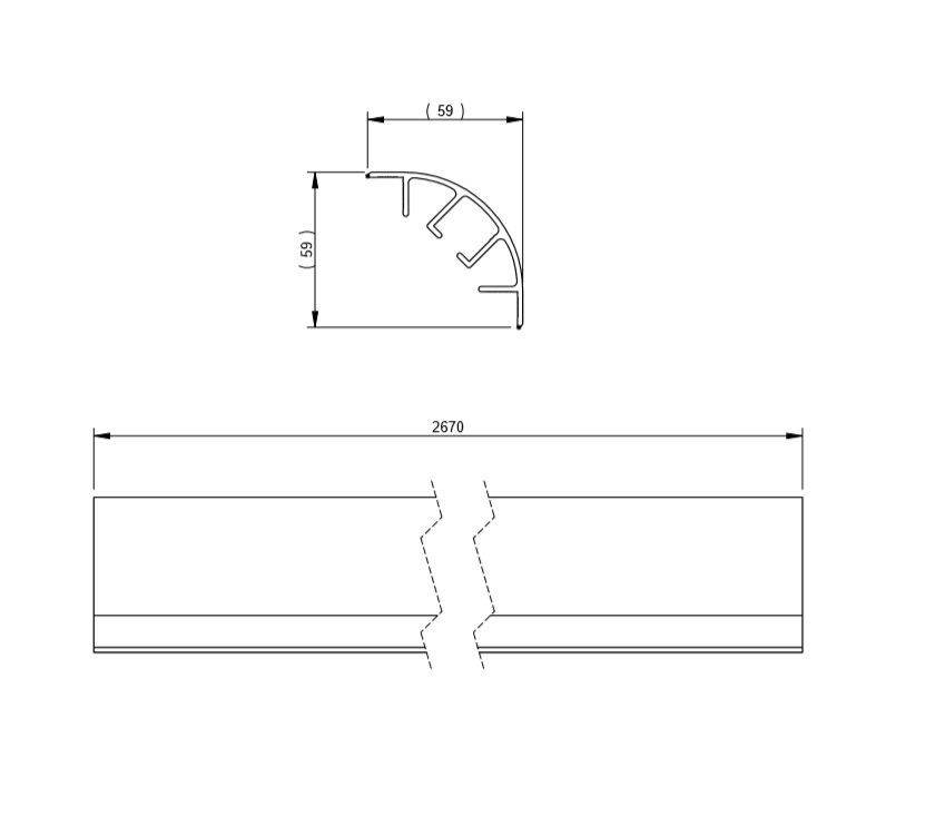 AH3 Straight Top Rail 2670mm - White