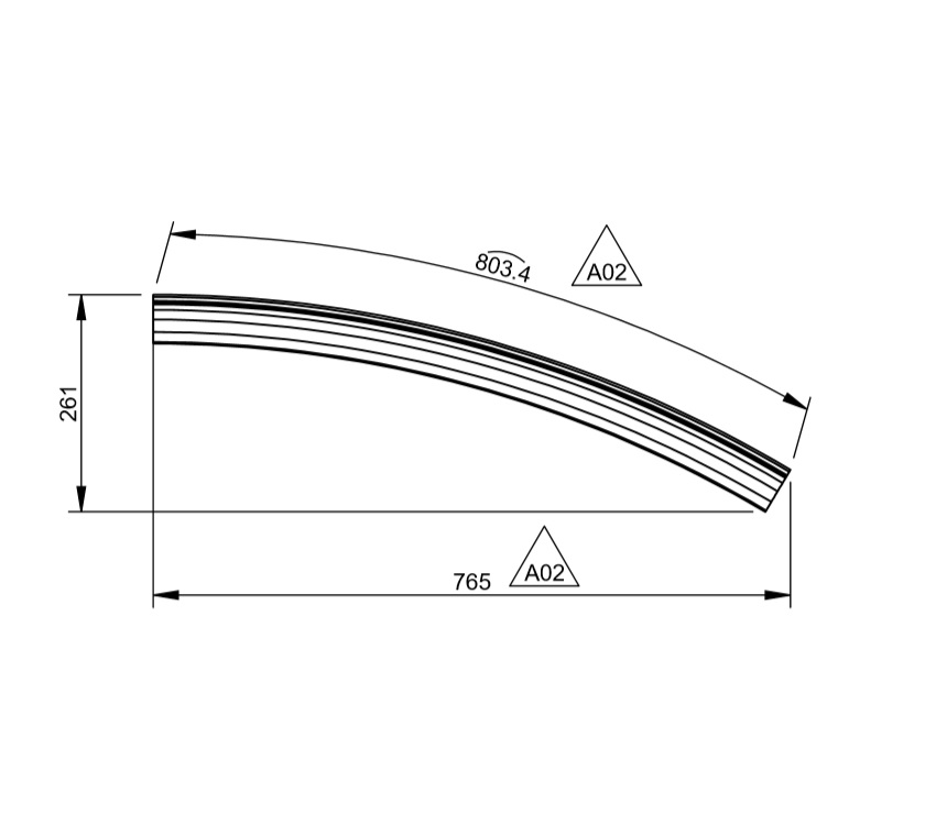 AH3 Curved Horizontal Lower Cabtop Rail - White