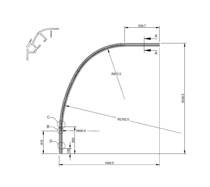 UN5 Front Curved N/S Awning Rail