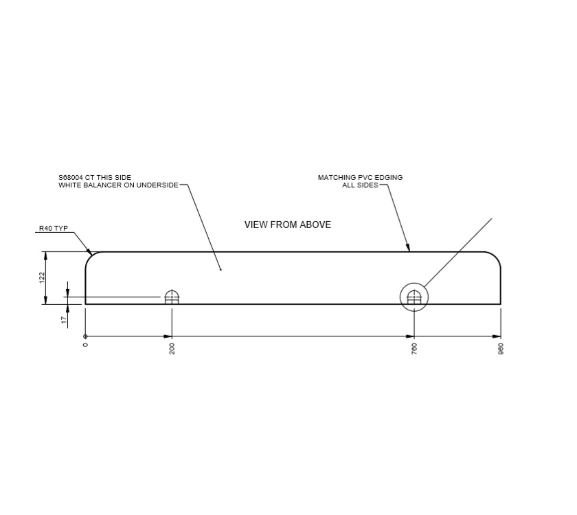 PS6 Folding Table Top Side 960x122x22mm (Rev A02)