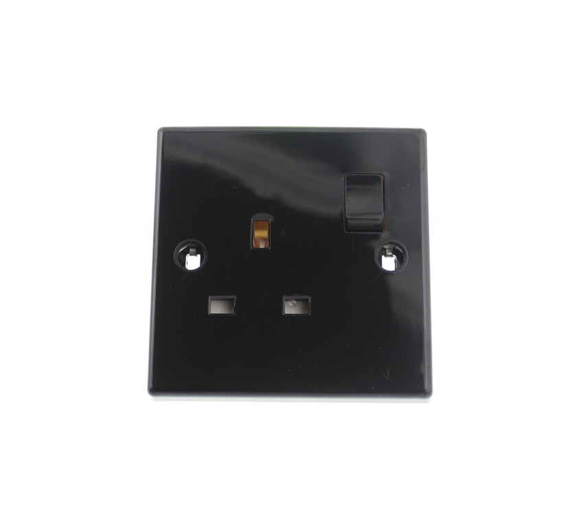 Black 230v Mains 3 Pin Socket