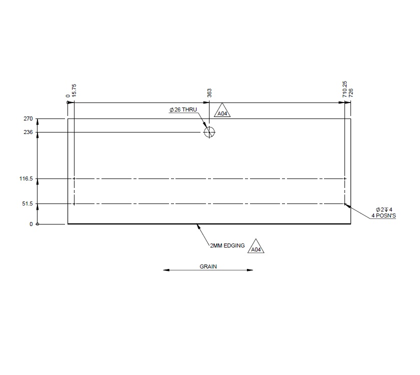 PX1 Kitchen Drawer Face 726x270x15mm