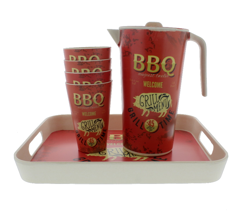 Bamboo Jug and Cup Set - BBQ Design