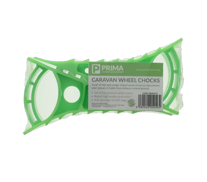 PRIMA Caravan Wheel Chocks x2 - Hi Viz Green