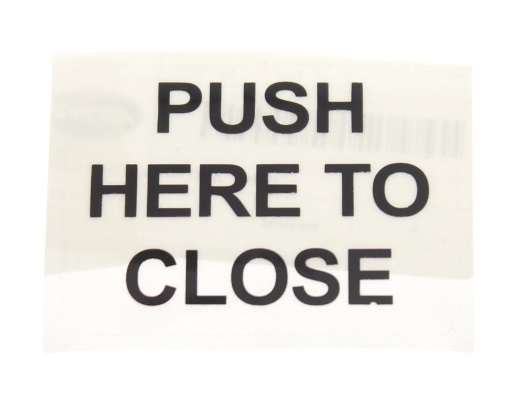 'PUSH HERE TO CLOSE' Label PRIMA Leisure