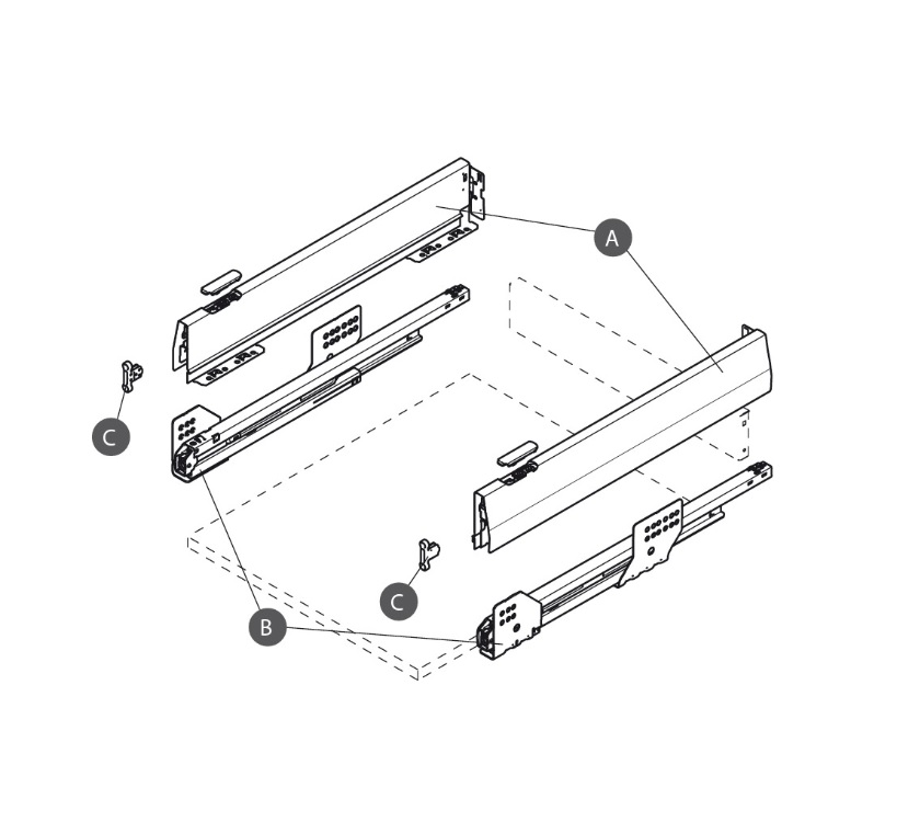UN4 AH2 MX 30 kg Drawer 500 mm White (Set)