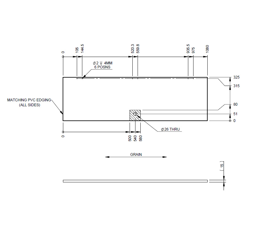 PX1 PS6 R/H Robe Upper Door 1080x325x15mm (A03)