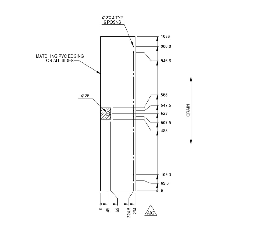 AG1 Porto N/S Rear Upper Robe Door 1056x234x15mm