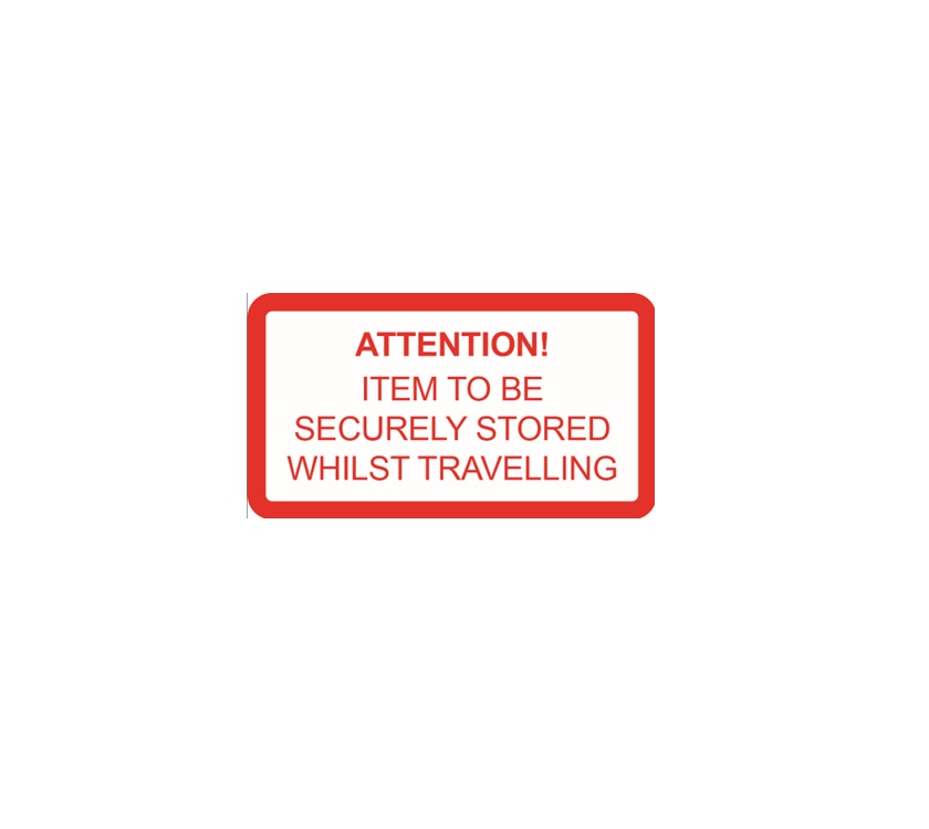 Store Item Whilst Travelling Warning Label Decal 75x40MM