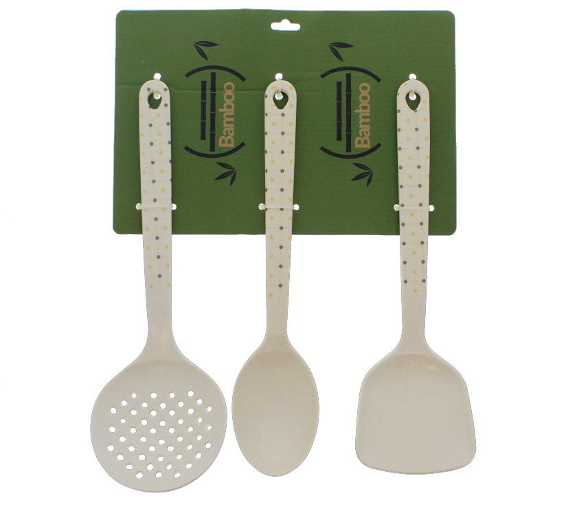 Bamboo Cooking Utensil Set - Ochre Polka