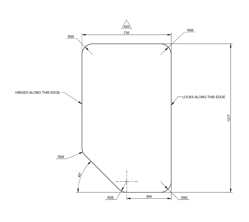 1220x730mm Angled L/H Exterior Garage Door