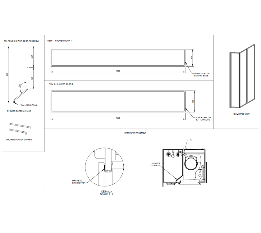 AH2 794/PA 79T TC Tri-Fold Shower Door