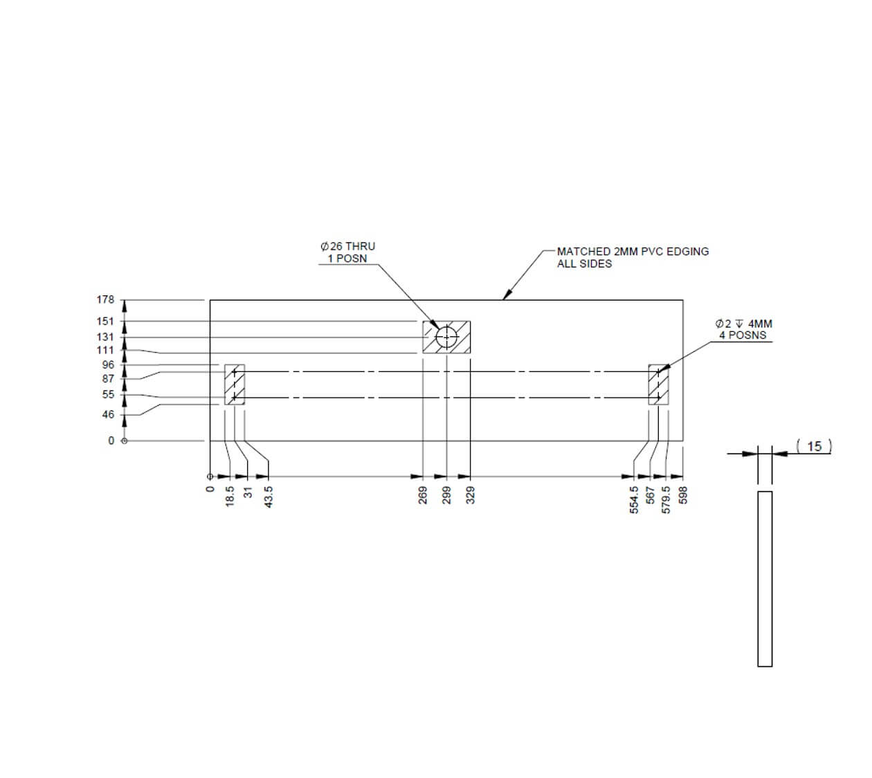 UN4 Segovia Side Board Drawer Face 598x178 mm